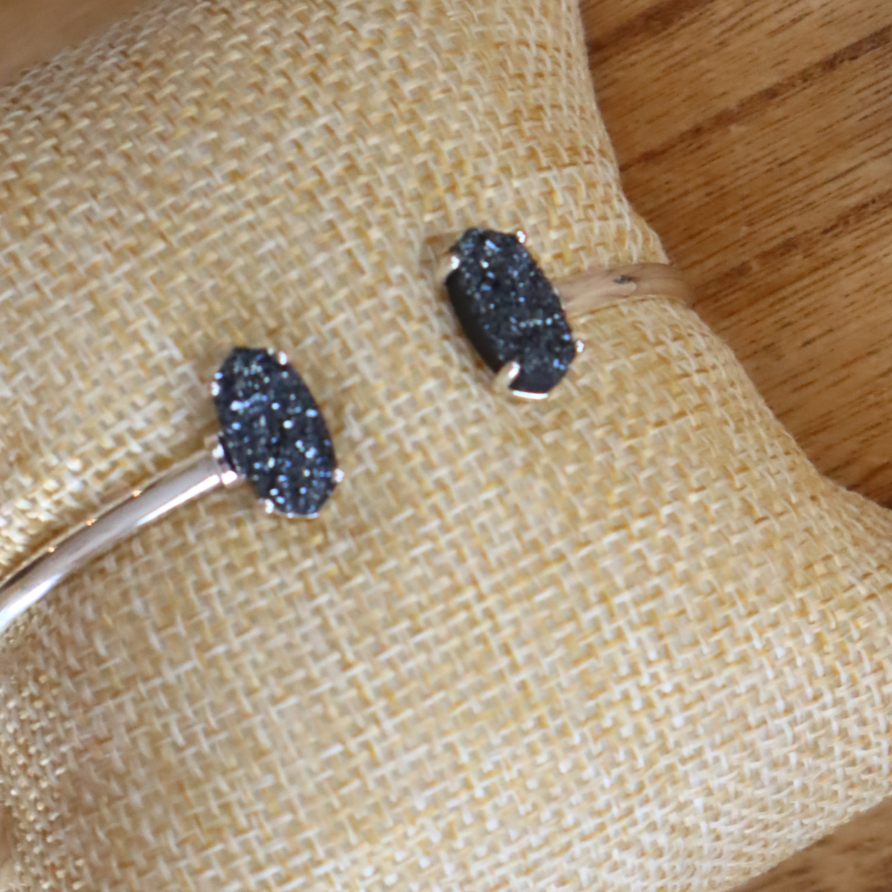 Silver Blue Druzy Bangle Bracelet